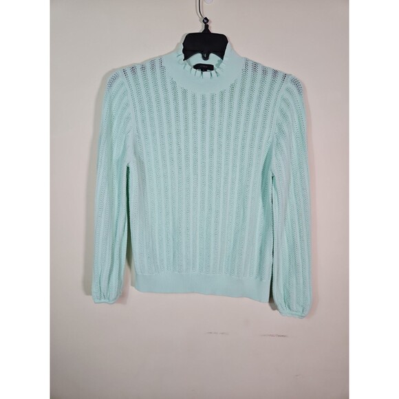 J. Crew Sweaters - J CREW Women's Size L Mint Green Knit Sweater Ruffle Mockneck Long Sleeve